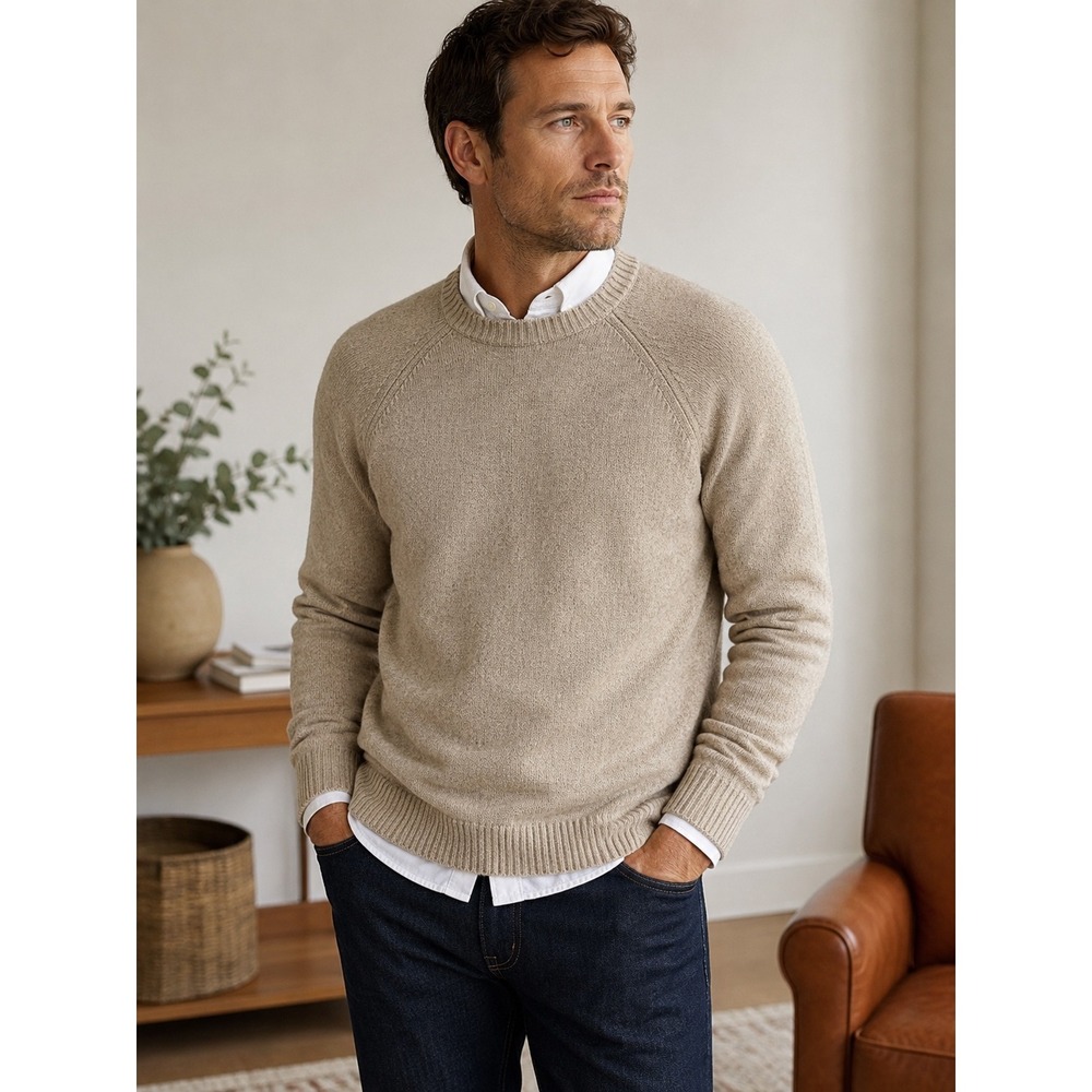 J. Crew Mercantile Sweater Mens Large‎ Tan Good Lambswool Blend Raglan J7419
